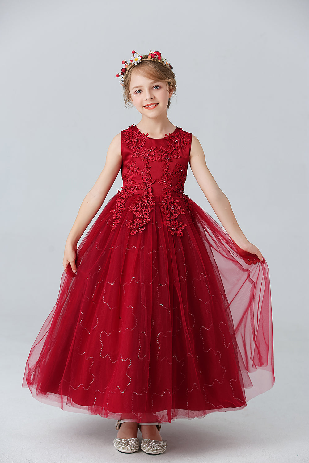 A Line Branco Vestido de Meninas Com Apliques