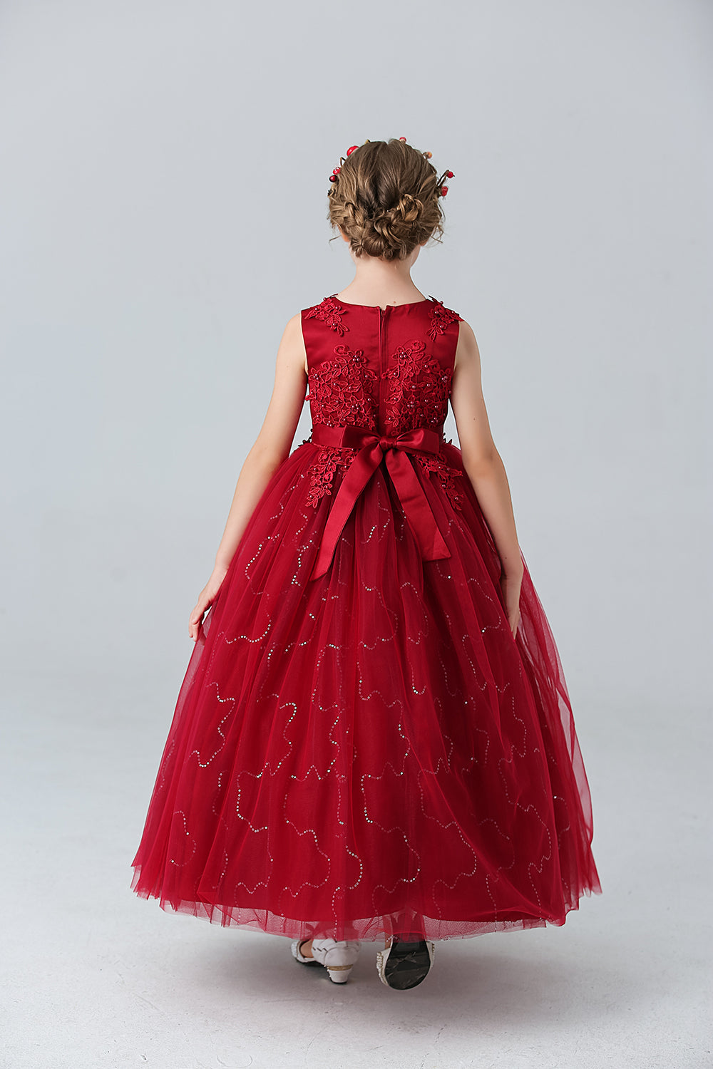 A Line Branco Vestido de Meninas Com Apliques