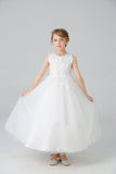 A Line Branco Vestido de Meninas Com Apliques