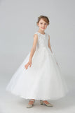 A Line Branco Vestido de Meninas Com Apliques