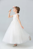 A Line Branco Vestido de Meninas Com Apliques