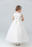 A Line Branco Vestido de Meninas Com Apliques