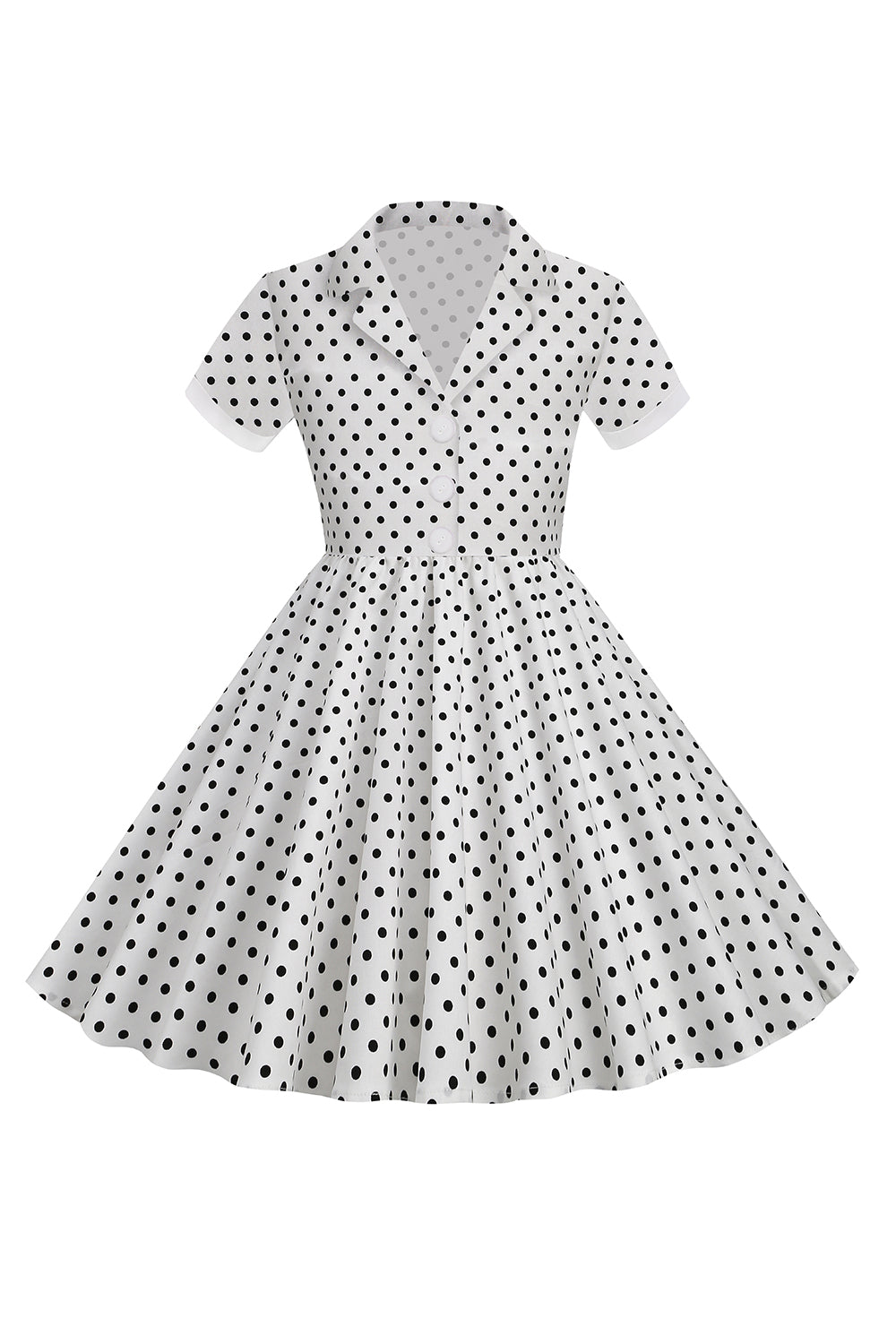 Preto Vintage Pontos de Polka Vestido de Menina