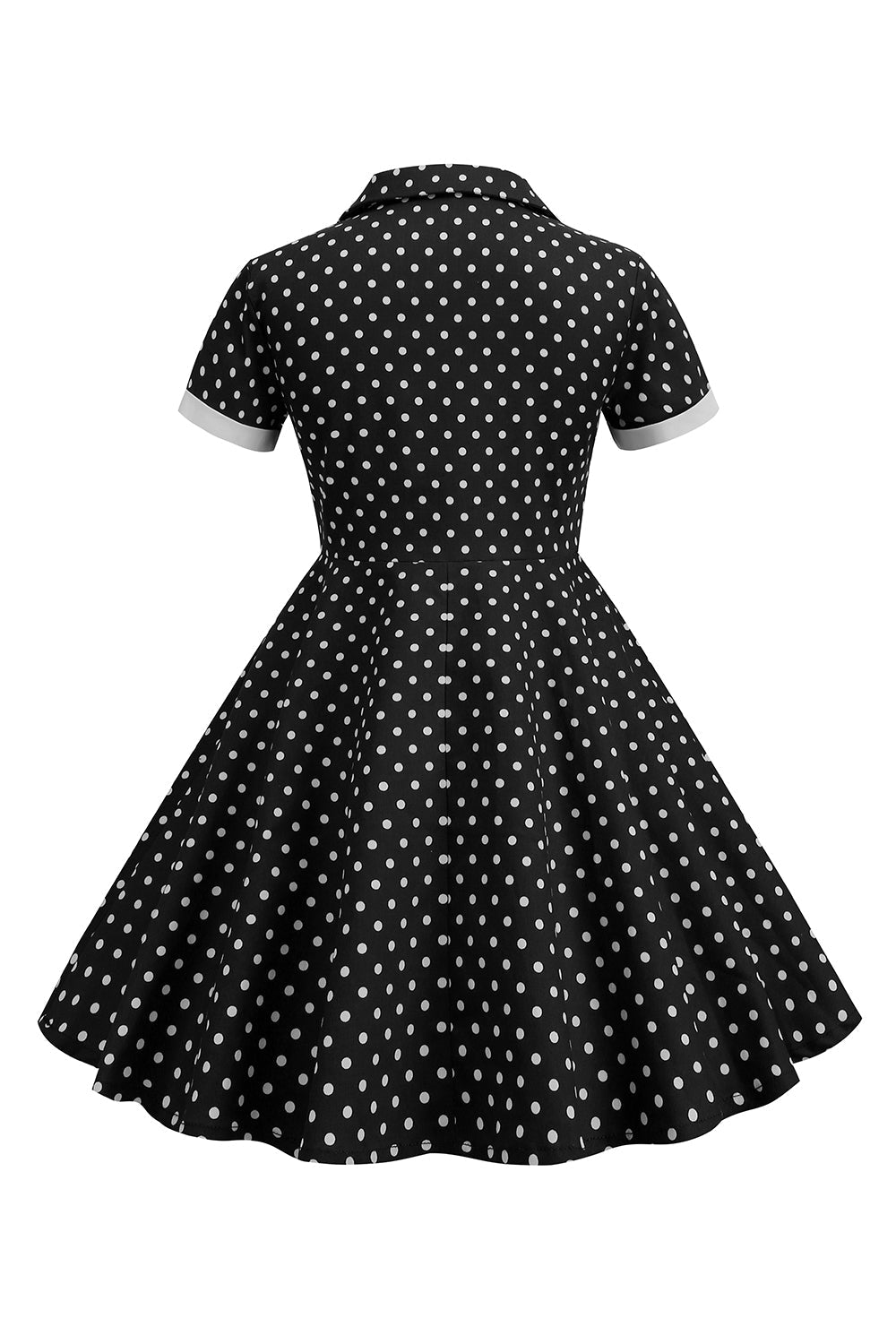 Preto Vintage Pontos de Polka Vestido de Menina