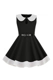 Preto Pescoço Redondo Sem Mangas 1950s Vestido de Menina