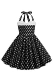 Vermelho Halter Pontos de Polka 1950s Vestido de Menina