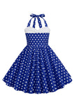 Vermelho Halter Pontos de Polka 1950s Vestido de Menina