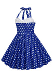 Vermelho Halter Pontos de Polka 1950s Vestido de Menina