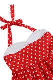 Vermelho Halter Pontos de Polka 1950s Vestido de Menina