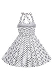 Vermelho Halter Pontos de Polka 1950s Vestido de Menina