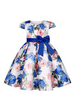Vestido de Meninas Com Laço Floral Azul