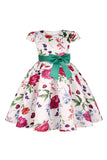 Vestido de Meninas Com Laço Floral Azul