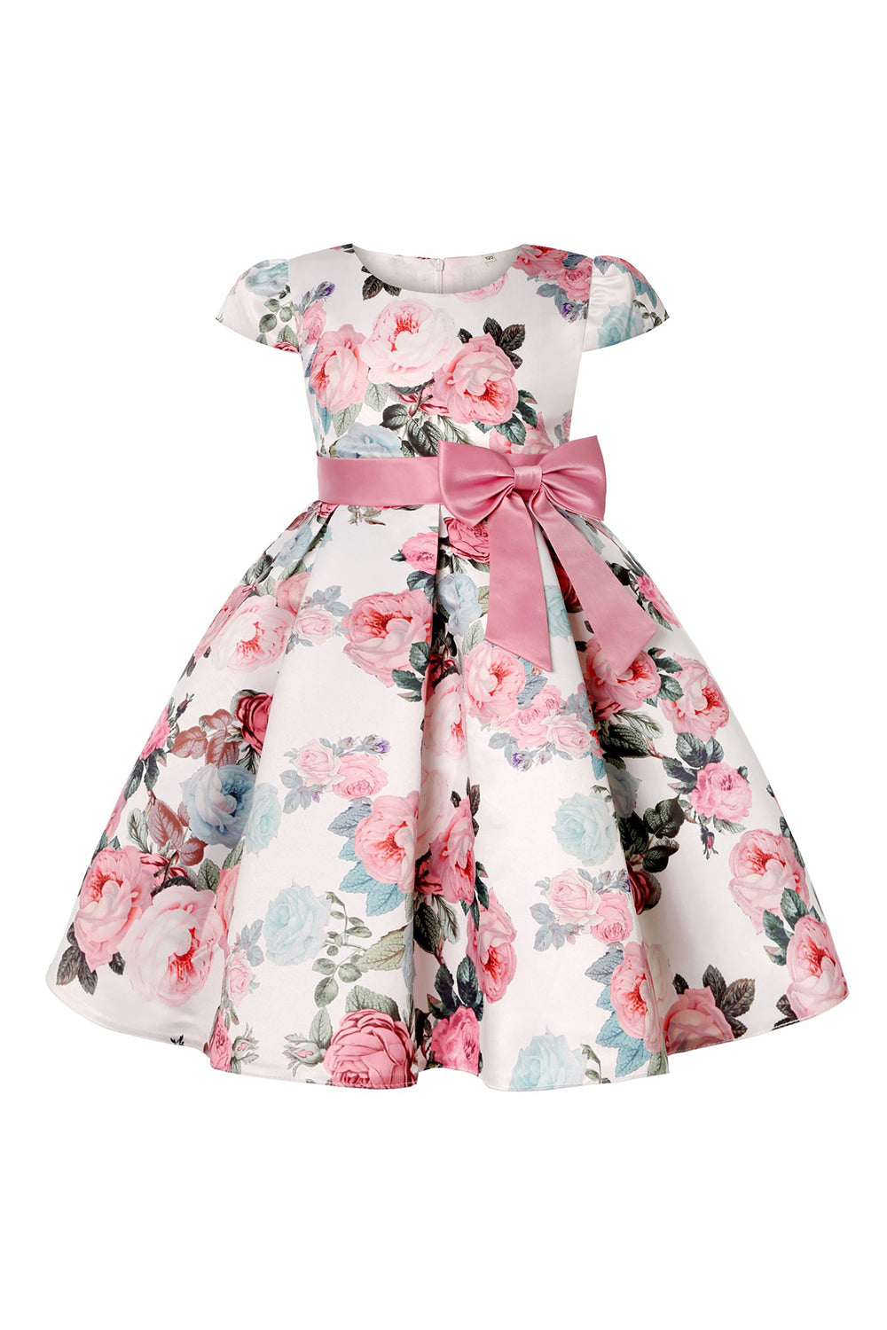 Vestido de Meninas Com Laço Floral Azul