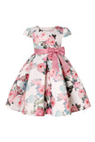 Vestido de Meninas Com Laço Floral Azul
