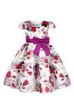 Vestido de Meninas Com Laço Floral Azul