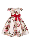 Vestido de Meninas Com Laço Floral Azul