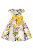 Vestido de Meninas Com Laço Floral Azul
