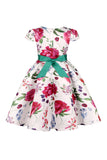 Vestido de Meninas Com Laço Floral Azul