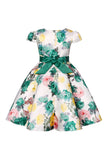 Vestido de Meninas Com Laço Floral Azul