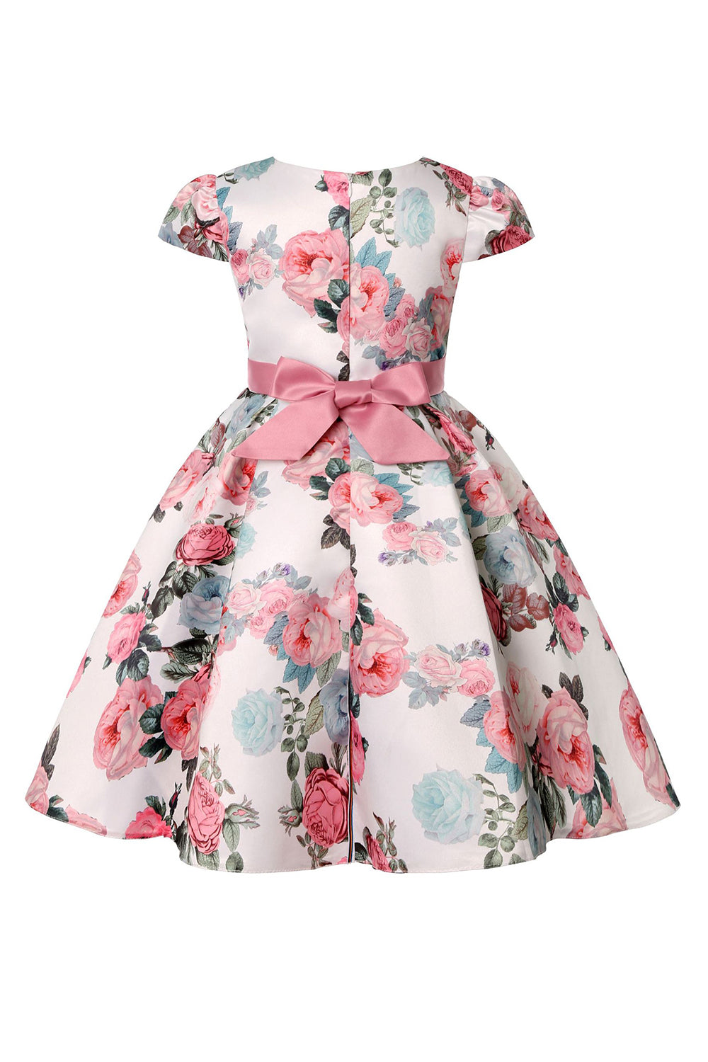 Vestido de Meninas Com Laço Floral Azul