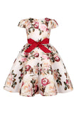 Vestido de Meninas Com Laço Floral Azul