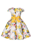 Vestido de Meninas Com Laço Floral Azul