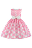 Azul Escuro Pontos de Polka Vestido das Meninas Com Laço