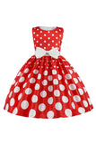 Azul Escuro Pontos de Polka Vestido das Meninas Com Laço