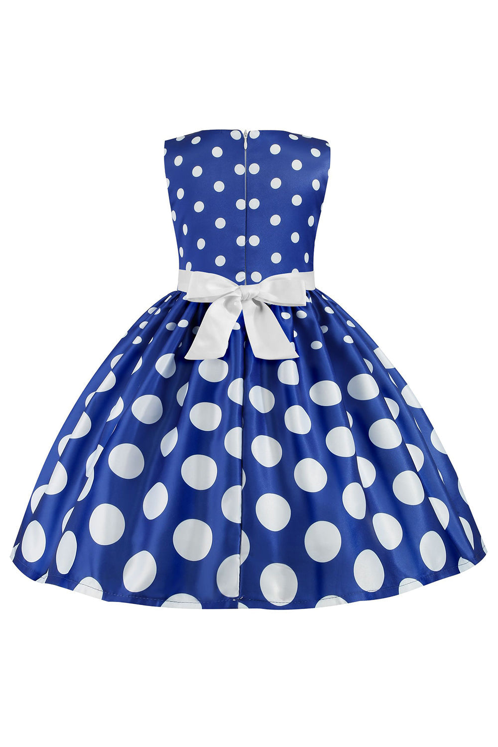 Azul Escuro Pontos de Polka Vestido das Meninas Com Laço