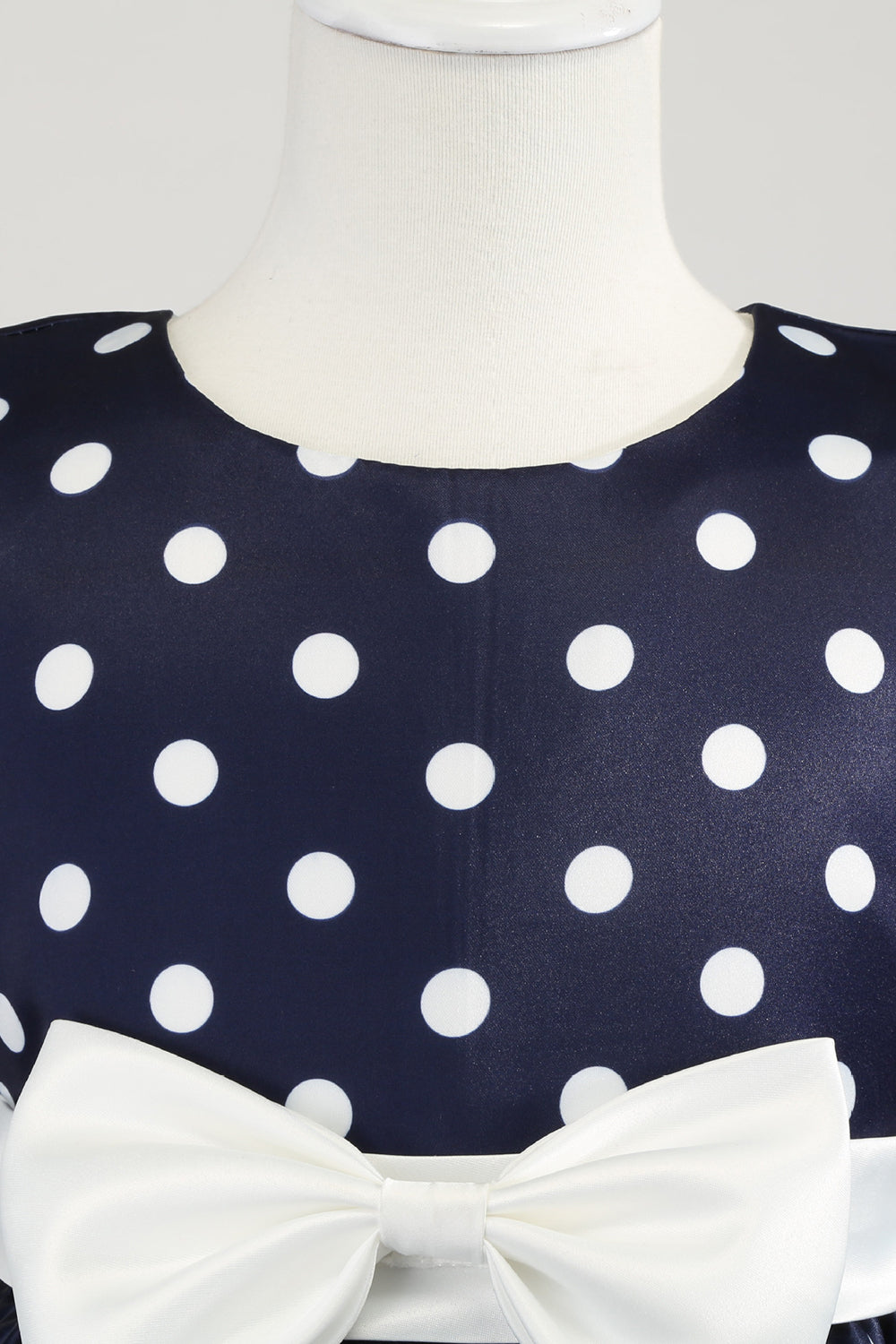 Azul Escuro Pontos de Polka Vestido das Meninas Com Laço