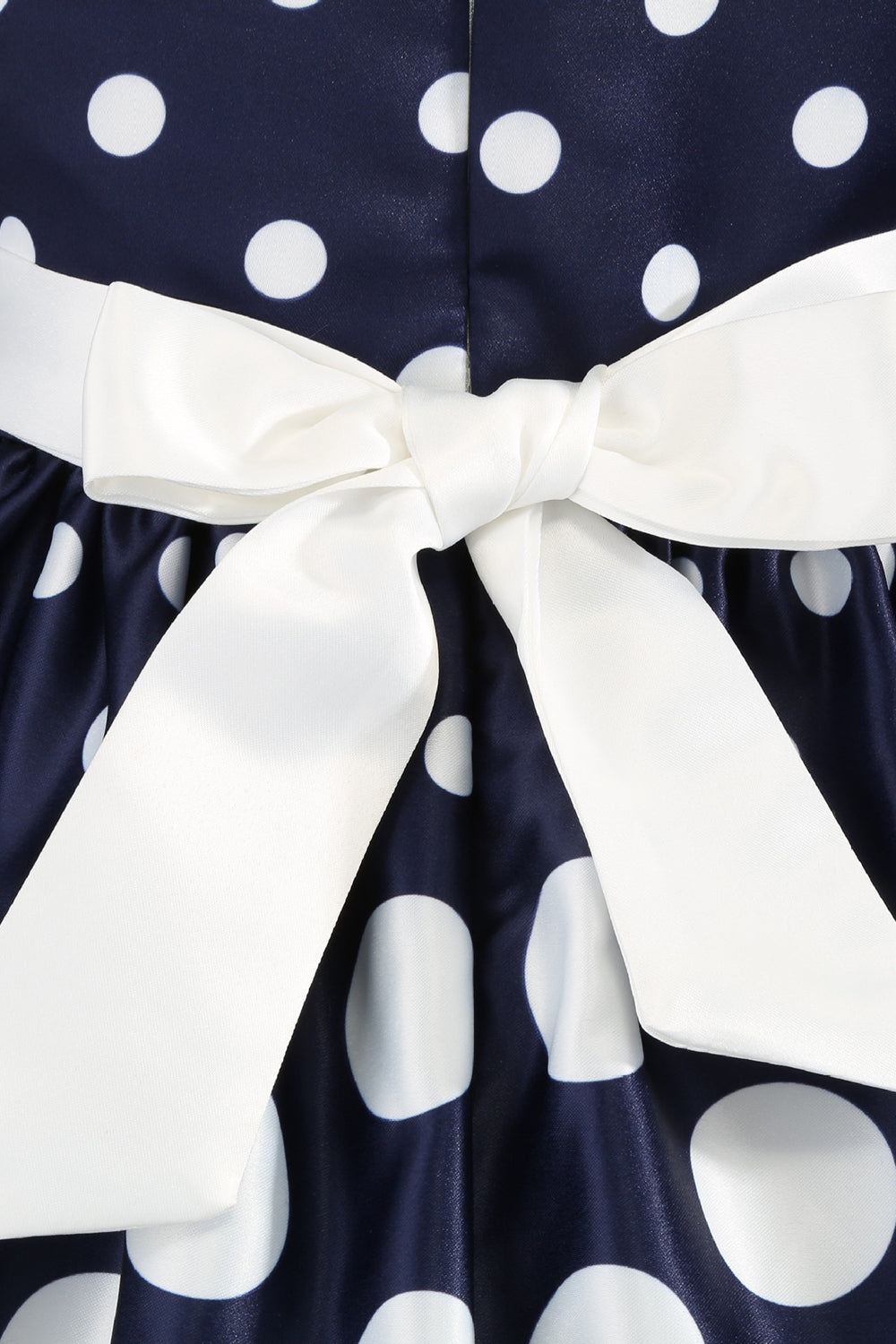 Azul Escuro Pontos de Polka Vestido das Meninas Com Laço