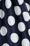 Azul Escuro Pontos de Polka Vestido das Meninas Com Laço