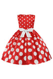 Azul Escuro Pontos de Polka Vestido das Meninas Com Laço