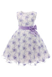 Azul Vestido de Menina Com Laço Renda