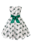 Azul Vestido de Menina Com Laço Renda