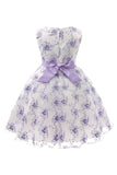 Azul Vestido de Menina Com Laço Renda