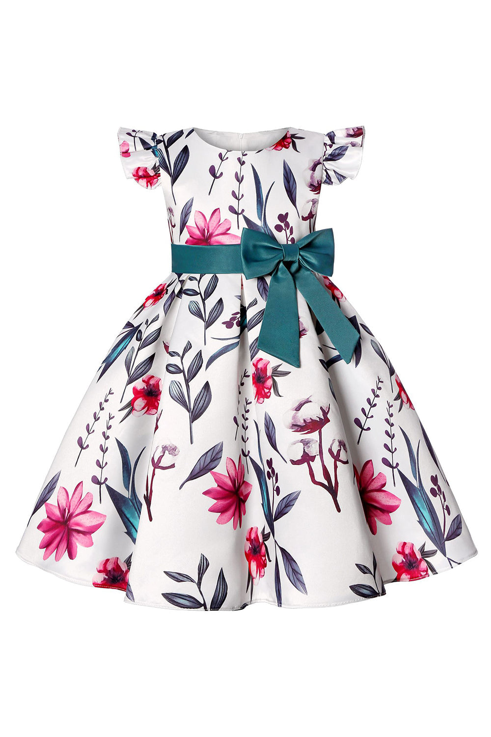 Azul Puff Mangas Vestido de Meninas Com Laço