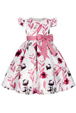 Azul Puff Mangas Vestido de Meninas Com Laço