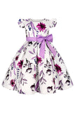 Azul Puff Mangas Vestido de Meninas Com Laço