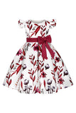 Azul Puff Mangas Vestido de Meninas Com Laço