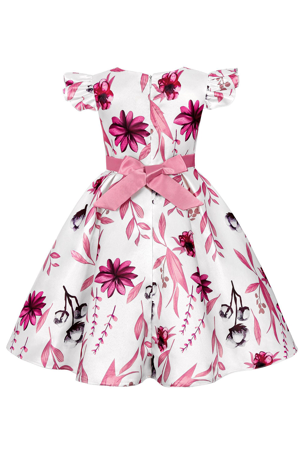 Azul Puff Mangas Vestido de Meninas Com Laço