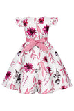 Azul Puff Mangas Vestido de Meninas Com Laço