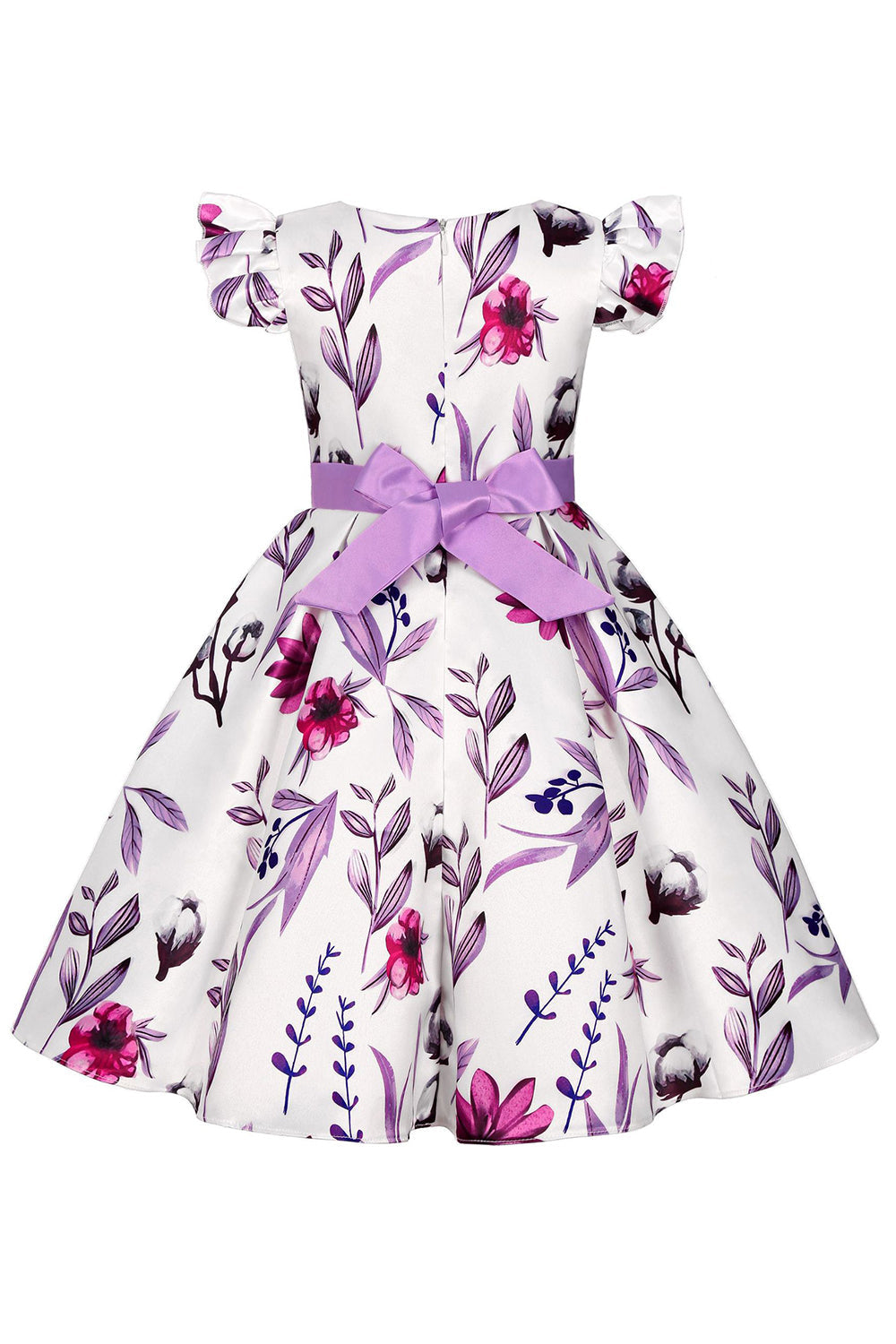 Azul Puff Mangas Vestido de Meninas Com Laço