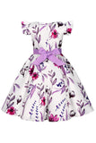 Azul Puff Mangas Vestido de Meninas Com Laço