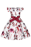 Azul Puff Mangas Vestido de Meninas Com Laço