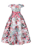 Rosa Estampado Floral Vestido de Meninas