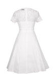 Branco Gola em V 1950s Vestido Com Renda