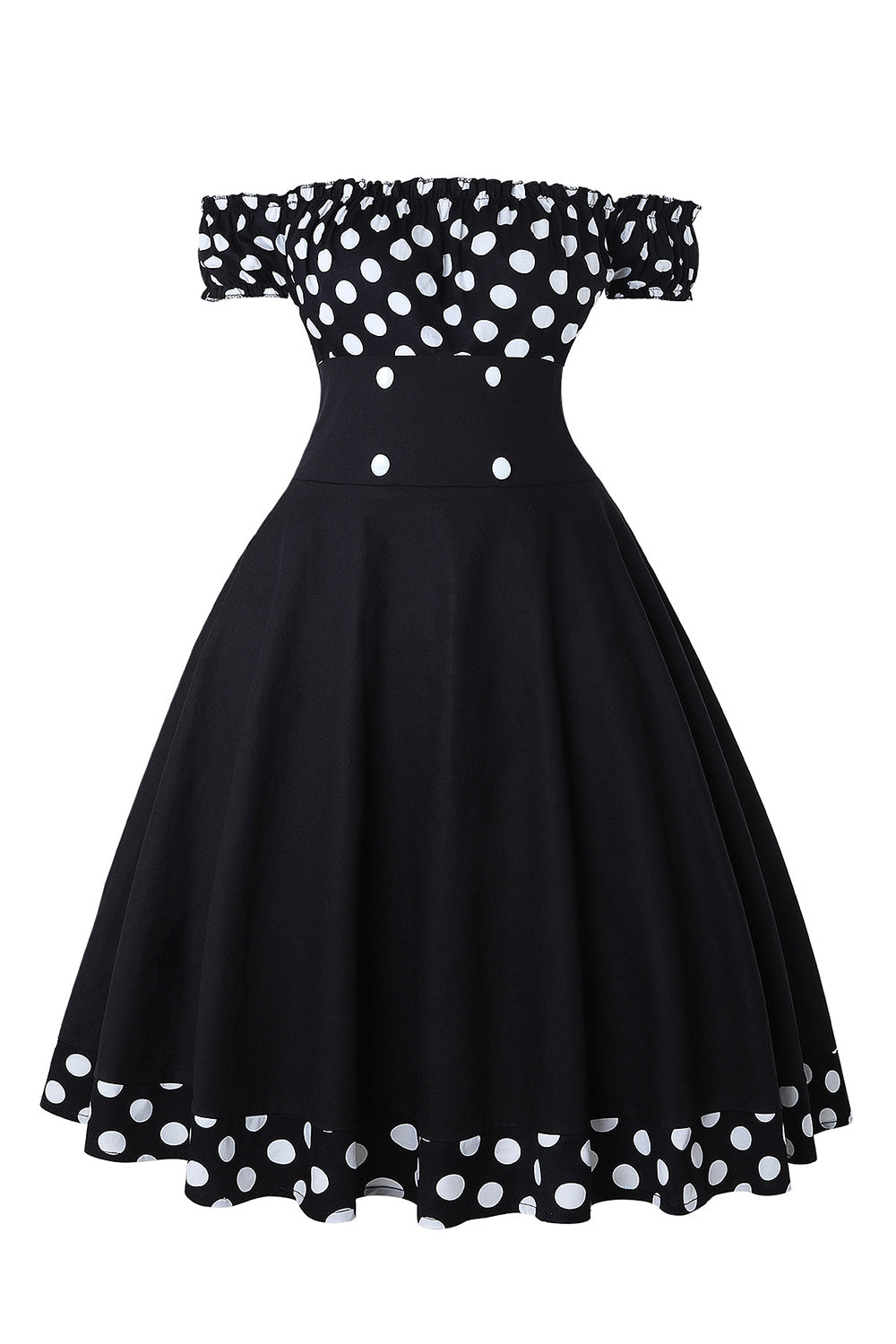 Fora do Ombro Pontos de Polka 1950s Vestido