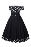 Fora do Ombro Pontos de Polka 1950s Vestido