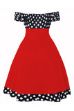 Fora do Ombro Pontos de Polka 1950s Vestido